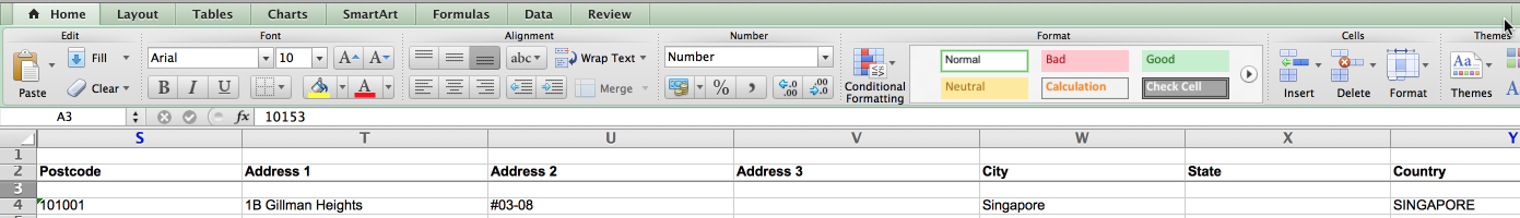 Address fields in the import parents excel template